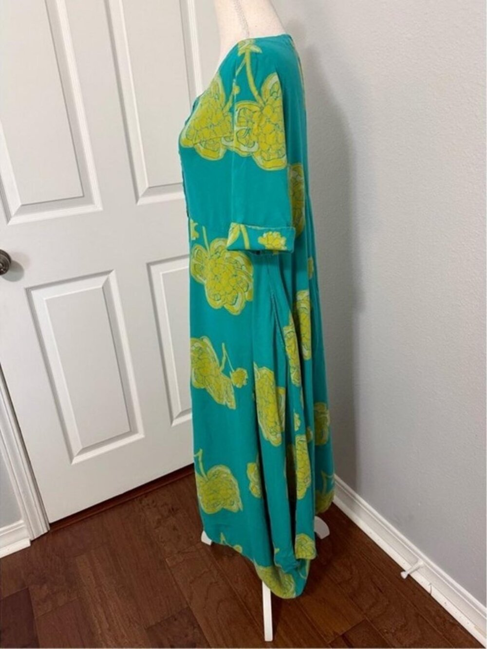 Teal Lime Green Floral Button